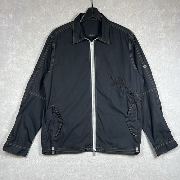 VTG 90’s Maharishi Jacket Dragon Embroidered Multi Pocket Black Full Zip LARGE - Picture 1 of 16